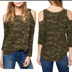 Sanctuary Lolita green camo cold-shoulder top S
